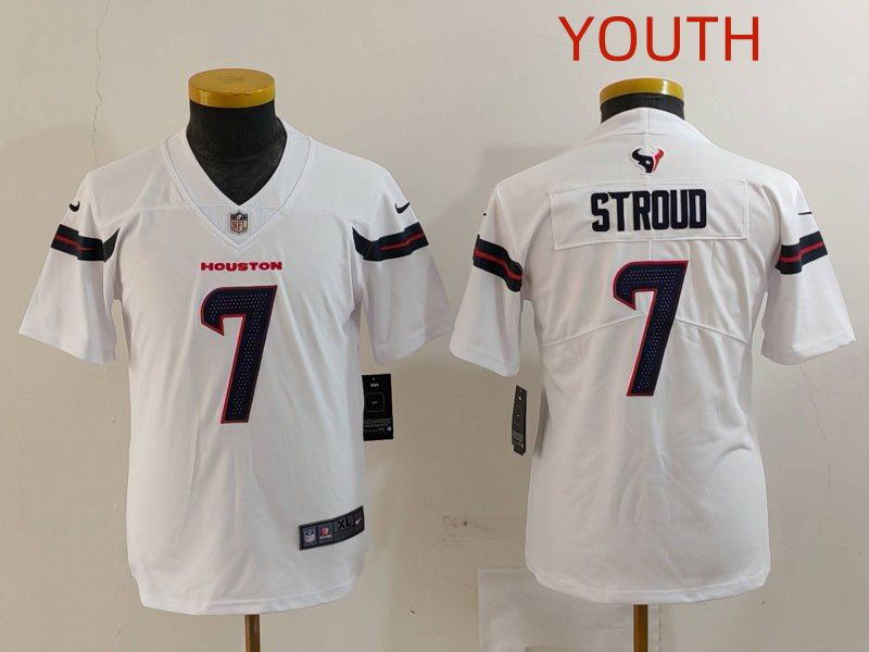 Youth Houston Texans 7 Stroud White Second generations 2025 Nike Limited NFL Jersey style 1